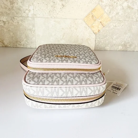 Michael Kors Jet Set Travel MD Flight Chain Crossbody Bag MK Vanilla/Pink - Picture 8 of 15